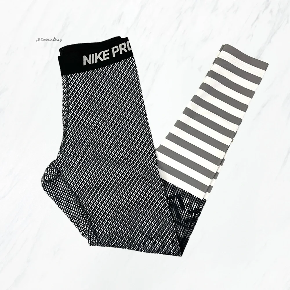 Nike Pro Dri Fit Hyper Warm Engineer Gray Black Cream Leggings Size XS